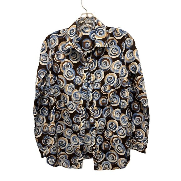 J. McLauglinh Cotton Shirt Button-up Geometric Brown Blue - Picture 1 of 8